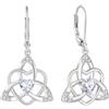 FJ Orecchini Nodo Celtico Irlandesi Argento 925 Orecchini Pendenti Cuore con Zirconia Cubica Aprile Pietre Portafortuna Gioielli Regalo per Donna