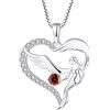 FJ Collana Cuore Angelo Custode Argento 925 Donna Collana con Ciondolo Ala d'Angelo Collana Gennaio Pietra Portafortuna Granato Gioielli Regalo per Donna