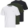 JACK & JONES Jjferris Tee SS Crew Neck 3pk MP T-Shirt, Kombu Green/Pack: Small W White+Black, S (Pacco da 3) Uomo