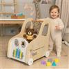 Cateam Girello Cateam per Bambini di Legno con ruote, Carrello Primi Passi Legno con 5 Giochi Interattivi e Cesto portaoggetti per giocattoli, Baby Walker Regalo per Bambini e Bambine 1 Anno