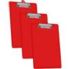 Acrimet Confezione da 3 Cartelline Formato Lettera A4 (34 x 24 cm) con Clip a Basso Profilo e Righelli Laterali, Plastica Resistente per Ufficio, Scuola, Uso Domestico - Colore Rosso