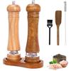 Foyucool Set Macina Sale e Pepe in Legno, 2 Macina Pepe Manuale, Granulosità Regolabile, Rotore in Ceramica, con Vassoio e Pennello per la Pulizia, per Lilla, Pepe, Sale, 8 Pollici (Legno+Marrone)