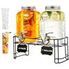 FOHERE Distributore 2 in 1 da 4L in vetro, con supporto e rubinetto in acciaio inox. Perfetto come dispenser acqua o dispenser bevande per succhi, cocktail e limonata. Ideale per feste, picnic e barbecue.