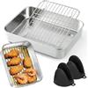 Fouvin Pirofila in acciaio inox per Airfyer, 20 x 15 x 5 cm, pirofila quadrata con griglia di scolapiatti e maniglie di protezione dal calore, accessori per friggitrici ad aria calda per Ninja, Cosori