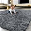 smiry Tappeto a pelo lungo, morbido, lavabile, antiscivolo, grande, moderno, per corridoio, soggiorno, cameretta dei bambini, camera da letto, grigio scuro, 160 x 220 cm