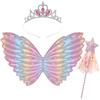 Cosysparks Costume da fata bambina, Confezione da 3 ali da farfalla bambina costume da farfalla per bambina Set con bacchette scintillanti Ali di Fata per Bambina Crown Wands compleanno di Halloween (Rosa)