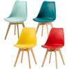 EGGREE Set di 4 Sedie da Sala da Pranzo con Gambe in Faggio Massiccio Schienale in Plastica e Cuscino in PU Sedie da Cucina Ufficio con Design Moderno e Scandinavo, Giallo+Rosso+Verde Menta+Turchese