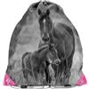 PASO Sacca sportiva bambini cavalli 36 x 32 cm zainetto palestra con cordoncini scuola sport tempo libero viaggio gymbag