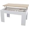 amuéblate online - Tavolino da salotto o sala da pranzo, finitura bianca con piano cambria, dimensioni: 90 cm (larghezza) x 50 cm (profondità) x 46-57 cm (altezza)