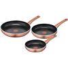 Lagostina Ramata Set Padelle Antiaderenti in Alluminio Ø 20/24/28 cm, Esterno Effetto Rame, 3 Pezzi, Batteria di Pentole Gas e Forno con Indicatore Cottura e Manici Ergonomici in Bakelite