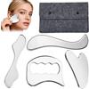 TIANCEWAN 4 Articoli Gua sha in acciaio inox, Guasha per viso e corpo, Uasha per il corpo, Strumenti di massaggio Fasciale Anti-Fatica, 1 Portatile con Tasca in Lana.