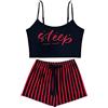 BKEPDY Pigiama Completo Donna Corto Estivo Set Canotta e Pantaloncini a Righe Sleepwear Nightwear Due Pezzi Top e Shorts Pigiama Estivo Traspirante Abbigliamento da Notte