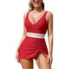 SHEKINI Donna Scollo a V One Piece Swimdress Color Block Mesh Costumi da bagno con coulisse laterale, Colore: rosso, M