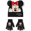 Disney Set Berretto e Guanti per Ragazze Minnie Mouse | Cappello Invernale Lavorato a Maglia Nero con PON PON e Fiocco Rosso | Cappello e Guanti per Bambini Taglia Unica con la Faccia del Personaggio
