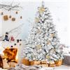 SUNCROWN Albero di Natale artificiale floccato di alta qualità, albero di Natale incernierato, decorazione per interni ed esterni, supporto pieghevole in metallo, 1000 punte di rami, bianco