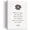 heshengzaixian Stampa artistica da parete su tela con citazione What You Think You Become con fiore di loto blu e buddismo, per sala yoga, terapia con Buddha, regalo per meditazione zen, da appendere, 30,5 x 38,1