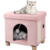 BRIAN & DANY Pieghevole Cuccia Gatto, Casetta Grande per Gatti con Tiragraffi e Pallina da GiocoGrigio, 37,5×32,5×36cm, Rosa
