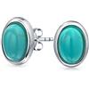 Bling Jewelry Orecchini a bottone ovali con cupola incastonata in ambra turchese blu stabilizzata classica tradizionale per donne in argento sterling .925