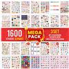 colortouch Mega Sticker Pack,1600 adesivi per album per bambini, adulti, bambini, ragazze, collezione di adesivi per computer portatile, pianificatore, calendario, accessori, forniture,album adesivi