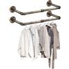 ESYNiC 2x60cm Tubi Appendiabiti da Parete in Ferro Stile Industriale Carico 25KG, Paio Attaccapanni da Muro Salvaspazio Porta Asciugamani da 60x25cm per Ingresso Guardaroba Bagno Ristorante - Bronzato