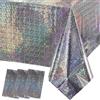 MOMAHUA 3 tovaglie per feste iridescenti color argento, 137 x 274 cm, lamina olografica, tovaglia rettangolare in plastica con brillantini per matrimoni, giardino