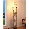 EDISHINE Lampada da Terra Boho Vintage con Mensola e Ripiano Portaoggetti, Piantana 3 Luci E27 con Paralume in Rattan, Lampadine Incluse, Interruttore a Pedale, Lampada Salotto Moderna 178 cm