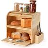 GUUSII HOME Portapane Legno Moderno Vintage Bambù Ermetico, Contenitore Grande Capacità Doppia 38x25x36cm da Cucina A Rullo, Pane In Cassetta Mantiene il Pane Fresco Fino a 4 Giorni