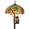 Bieye L30766 Lampada da terra a doppia illuminazione in stile Tiffany con vetrate colorate e luce notturna a forma di gufo, 45 cm di larghezza x 165 cm di altezza