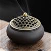 YHZPDP Porta incenso in ceramica vintage con coperchio in metallo e porta bastoncini refrattario, rotondo, in stile cinese, porcellana, ciotola per incenso per la meditazione a casa, soggiorno, ufficio