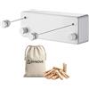 DYNOVE® Filo Stendibiancheria Retrattile da Parete con doppia corda in acciaio da 4,2 m Stendibiancheria a Scomparsa Salvaspazio per bagno e balcone - Mollette in legno e sacchetto in tessuto inclusi