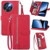 MOJIA Custodia Portafoglio per Doogee Note 59 / Note 59 Pro/Note 59 Pro+, Pelle PU Flip Cover per Telefono con Guscio Interno in TPU, Multifunzione Porta Carte con Cinturino Polso. Rosso