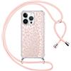 ZhuoFan Custodia con Cordino per iPhone 14 Pro Max 6,7, Trasparente Aesthetic Modello Leopardo Disegni Cover con Collana Rosa Antiurto Case Regolabile Cellulare Girocollo per Femmina, 05