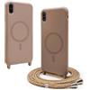 BGHHEU Magnetica Cover per iPhone XS Max con Cordino,[Compatible con Magsafe],Custodia Silicone con Regolabile Collana Sottile Morbida Case,Marrone