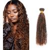 Zeslaerr Human Hair Bundles Sew in Bundles Human Hair Extension Capelli Hair P430 Highlight Brown Curly Wave Unprocessed Virgin Extension Capelli Veri Low Tangle Minimal Smell 1 Bundle 16 Inch