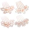 Exbrith 4 Pezzi Pettine per Capelli da Sposa a Fiore, Pettine Sposa per Capelli con Fiori di Perle,Cristallo Accessori Capelli, per Regalo di Nozze per Ragazza Madre (Oro Rosa)