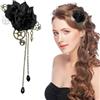 Auswalar 1 fermaglio per capelli in metallo stile steampunk, gotico, con nappe a forma di rosa nera, accessori per Halloween e cosplay