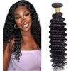 Jucames Extension Capelli Veri Umani Deep Wave Human Hair Bundles Tessitura Unprocessed Remy Double Weft Single Extensions 100g Natural Black Color for Woman 12 Inch