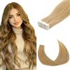 Qiyazai Extension adesive in capelli umani, senza cuciture, per capelli lisci e lisci (40 cm), 40 g)
