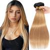 Jucames Extension Capelli Veri Umani Straight Human Hair Bundles Tessitura Unprocessed Remy Double Weft Extensions 100g/Per Ombre Black to Blonde Color for Woman 16 18 20 Inch
