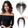 S-noilite Topper Capelli Umani per Donne, 9g Capelli Veri Frangetta Laterale, Frangia a S Fermaglio per Capello, 360° Capello Umani Toppers con 5x12.5CM Base per Diradati, Noir Naturel #1B