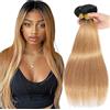 Jucames Extension Capelli Veri Umani Straight Human Hair Bundles Tessitura Unprocessed Remy Double Weft Extensions 100g/Per Ombre Black to Blonde Color for Woman 18 20 22 Inch