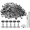 QUARKZMAN 100 Set Rivetti in Pelle 6mm x 8mm Elementi Fissaggio Borchie Rivetto a Doppio Cappuccio Metallo 3Pz Montaggio Chicago per Borse Pelle Riparazioni, Nero Brillante