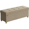 SONGMICS Cassapanca, Pouf Contenitore, Poggiapiedi Pieghevole 38 x 110 x 40 cm, Ottomano con Gambe in Legno, Regge fino a 300 kg, per Soggiorno, Camera da Letto, Dormitorio, Marrone Cammello LSF018K11