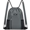 WANDF Zaino con coulisse con spallacci, Zaino sportivo da palestra con tasca in rete, Zaino con coulisse per uomo e donna (Grigio)
