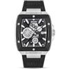 DUCATI DT002 Orologio da polso da uomo, design industriale, cassa rettangolare da 40 mm, quadrante nero semitrasparente, 3 lancette e data, impermeabile, cinturino in pelle nera con fondo in silicone