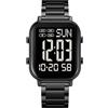 findtime Orologi digitali da uomo, con numeri grandi, anziani, business, digitale, orologio da polso da uomo, cinturino in metallo, orologio di lusso, a LED, doppia ora, data 12/24H, nero-nero