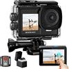GOOKAM Action Cam WiFi 4K/60fps 24 MP Sports Camera con Touch Screen EIS Anti-Shake Fotocamera subacquea Impermeabile 40M, Microfono esterno 2x1350mAh Batterie
