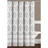 Serafina Home Grey Taupe White Fabric Shower Curtain: Floral Damask with Geometric Border Design (Darian)