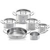 Fissler Original-Profi Collection 084-388-06-001/0 Set di pentole in acciaio inox e padella da portata in omaggio, 5 pezzi, pentole con coperchi in metallo (3 pentole, 1 padella, 1 casseruola)