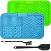 BASVII 2 PCS Tappetino Leccare Cane e Gatti con Ventose,20x20 cm,Lick Mat per Cani | Tappetino Silicone, con Spatola e Spazzola, per Il Bagno, L'alimentazione, L'addestramento Del Cane (Blu+Verde)